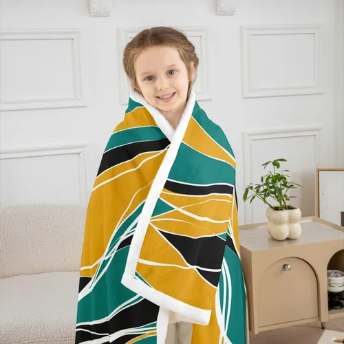 Miniatura 6 de Erosebridal Manta de sherpa moderna para niños y adolescentes, color naranja, verde azulado, negro, manta para silla, manta de forro polar con rayas