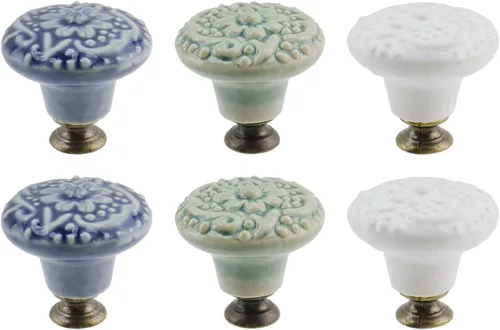 Miniatura 13 de Geesatis 4 pomos de cerámica para gabinetes de cocina, pomos redondos vintage de un solo agujero para cajones y armarios, con tornillos de montaje