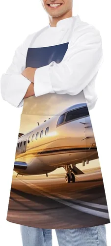 Miniatura 4 de MUSM Apron for Adults - 27.6 X 31.5 Inch, Heavy-Duty Polyester Aprons with Two Large Pockets, Waterproof Private Plane Kitchen Apron for Cooking