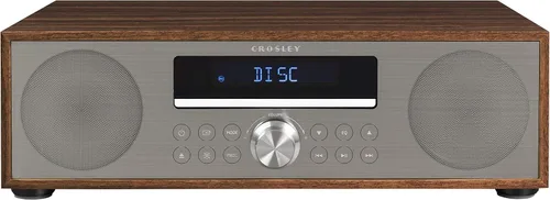 Crosley CR3501A-WA Fleetwood Bluetooth FM Radio despertador y reproductor de CD, Nogal