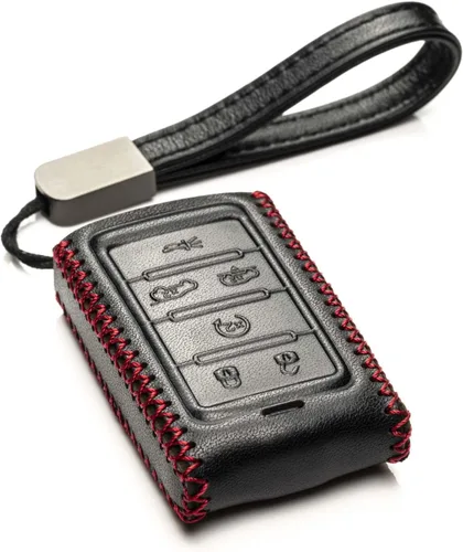 Miniatura 6 de Vitodeco Funda de cuero genuino para llavero inteligente compatible con Jeep Wagoneer, Grand Wagoneer, Grand Cherokee 2022-2025 (5 botones, negro)