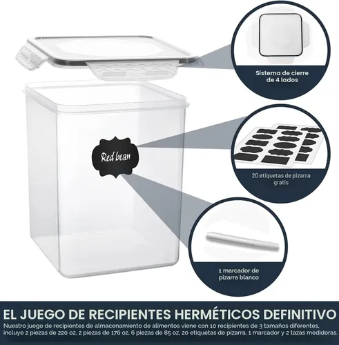 Miniatura 6 de VERONES Recipientes herméticos grandes y altos para almacenamiento de alimentos, paquete de 10 unidades de organización hermética de plástico