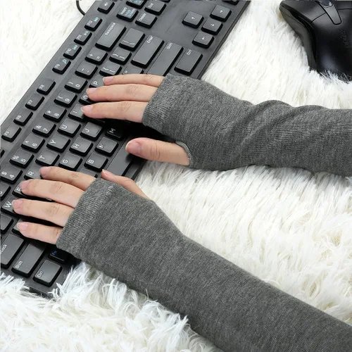 Miniatura 35 de Allegra K Calentadores de brazo sin dedos unisex de moda clásica