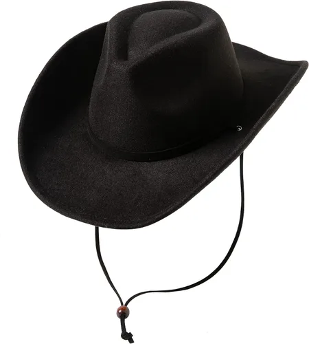 Lanzom Sombrero de vaquero occidental de ala ancha de fieltro retro para mujeres y hombres, sombrero de vestir con cordón de viento, tamaño 6 87-7 14