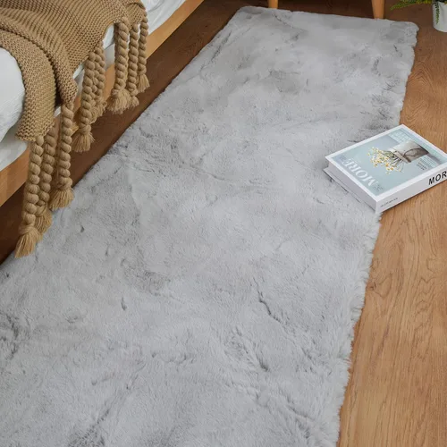 Miniatura 3 de ORINOVA Alfombras Peludas Grises Esponjosas Lavables para Pasillo 2x10 pies, Alfombras Suaves de Piel Sintética de Conejo Peluda para Dormitorio