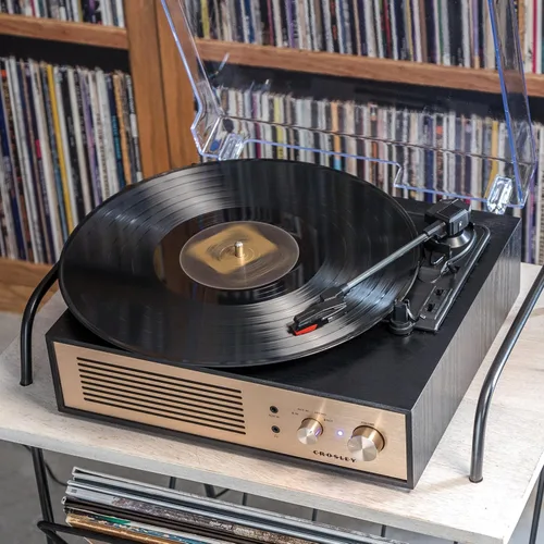 Miniatura 4 de Crosley CR6045A-BK Miles 3-Velocidades Bluetooth Entrada/Salida Reproductor de Discos Tocadiscos con Altavoces Integrados, Negro