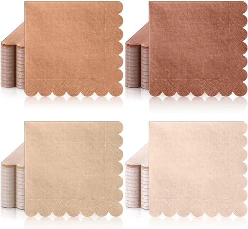 Miniatura 20 de Zhanmai 100 paquetes de servilletas de cóctel 5 x 5 pulgadas, servilletas con bordes festoneados, papel de color degradado para bebidas con bordes