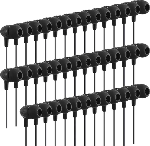 Macarrie Paquete de 20 auriculares intrauditivos a granel de 0.138 in con cable sin micrófono para adultos (negro)