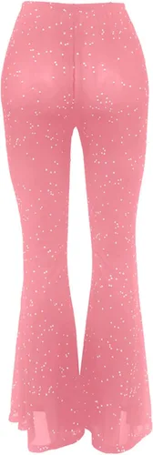 Miniatura 7 de Pantalones brillantes de malla transparente para mujer, acampanados, de cintura alta, acampanados, para fiestas y festivales de baile