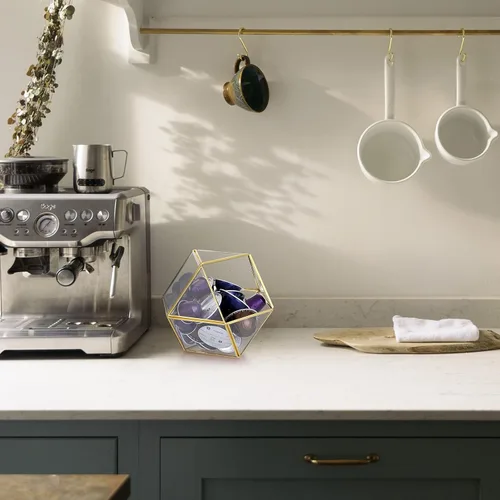 Miniatura 7 de ELLDOO Soporte para cápsulas de café de vidrio dorado, caja de vidrio de 14 caras de gran capacidad para tazas K y cápsulas Nespresso