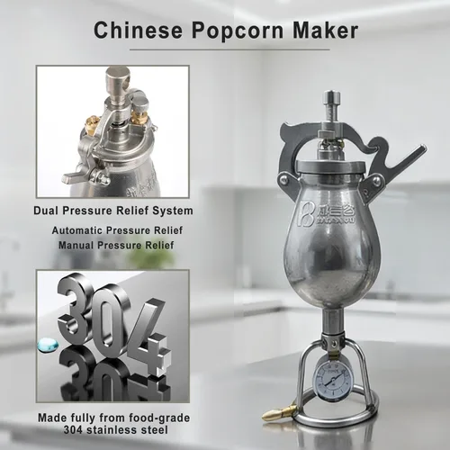 Miniatura 4 de Máquina china para hacer palomitas de maíz de 11.5 fl oz, máquina de cañón de palomitas de maíz, máquina de palomitas de maíz de acero inoxidable