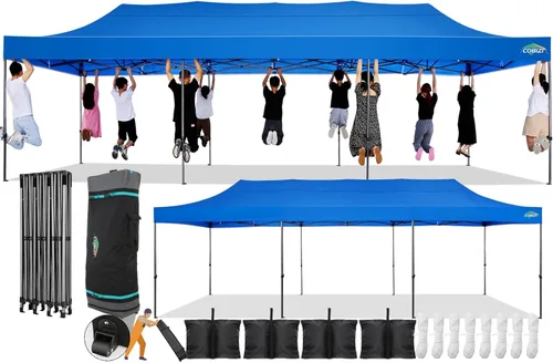 Miniatura 20 de COBIZI Toldo desplegable de 6.6 x 6.6 pies sin pared lateral, toldo resistente UPF 50+ para todas las estaciones, resistente al viento e Azul