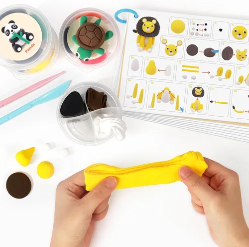 Miniatura 5 de Kit de arcilla de secado al aire para niños, 12 animales de arcilla para modelar con tarjetas tutoriales y video, 8 herramientas de escultura