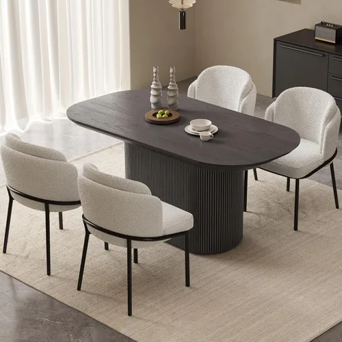 Miniatura 32 de Mesa de comedor ovalada de 63 pulgadas para 2-6 personas, mesa de cocina negra moderna, mesa de comedor rectangular de lujo, mesa de comedor