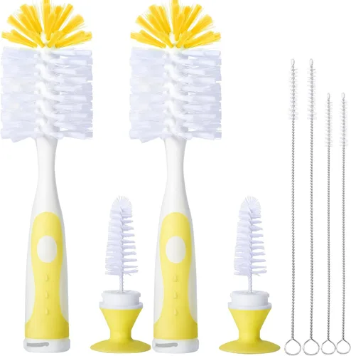Miniatura 6 de CAREBABYMORE Paquete de 2 cepillos para biberones con 4 cepillos para pajilla, cepillo de nailon de 10.2 pulgadas con limpiador de pezones y ventosa
