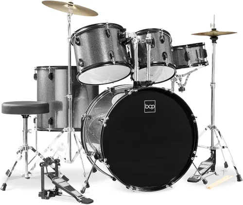 Miniatura 11 de Best Choice Products Juego completo de batería para adultos de 5 piezas con soportes de platillo, taburete, pedal de tambor, palos, piso Tom - negro