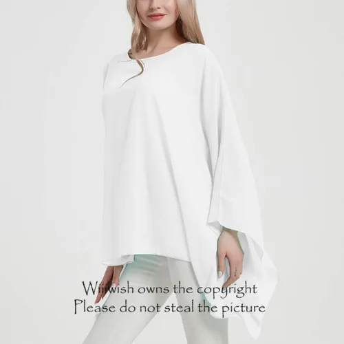 Miniatura 3 de Wiiiwish Poncho de gasa transparente para mujer, suelto, liso, largo, murciélago, caftán, túnica