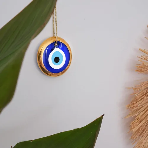 Miniatura 7 de BCS Adorno para colgar en la pared de 2.8 pulgadas de color azul y dorado, hecho a mano, amuleto turco griego de Nazar, amuleto de buena suerte