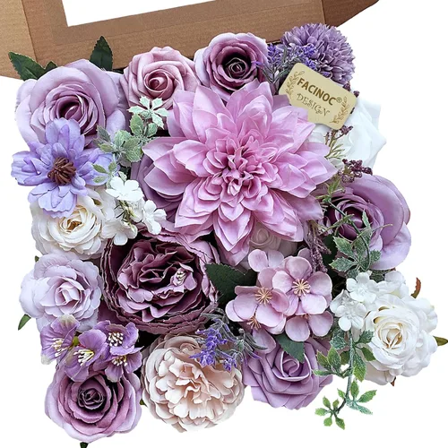 Miniatura 22 de FACINOC Juego de ramos de flores artificiales de rosas artificiales para bricolaje, decoración de despedida de soltera, arreglos florales falsos