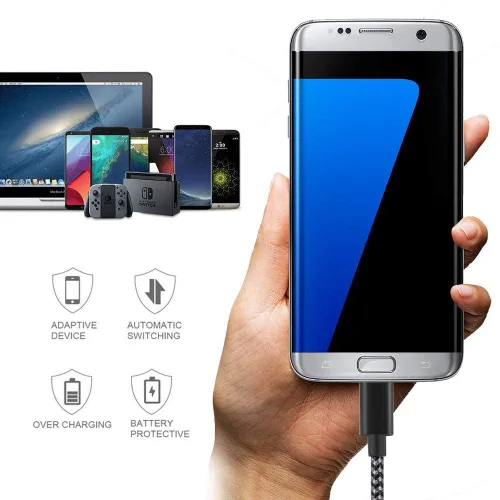 Miniatura 3 de Cable USB C, cables de carga USB A a tipo C trenzados de nailon de alta calidad [paquete de 5, 3/3/6/6/10 pies], cable de carga tipo C para teléfono