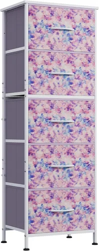 Miniatura 11 de WLIVE Cómoda de tela, cómodas altas de 5 cajones para dormitorio, organizador de cómoda de almacenamiento con cajones de tela, parte superior