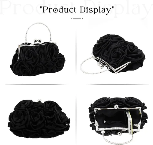 Miniatura 6 de Bolso de mano de noche para mujer, diseño floral, de satén, bolsos pequeños con correa desmontable, para bodas, fiestas, bailes de graduación