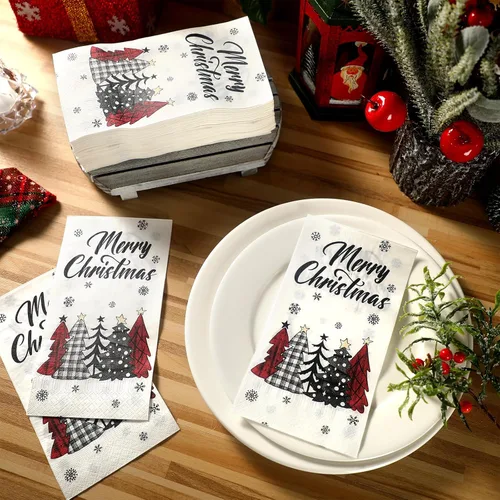 Miniatura 5 de Cholemy 200 servilletas de mano desechables de papel de 2 capas, servilletas de mano de árbol de Navidad, bola de árbol de Navidad, diseño de Papá