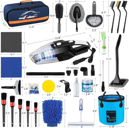 Miniatura 9 de Kit de limpieza para auto de 41 piezas Kit de limpieza y detalle interior con aspiradora de mano de alta potencia, cubo plegable, herramienta