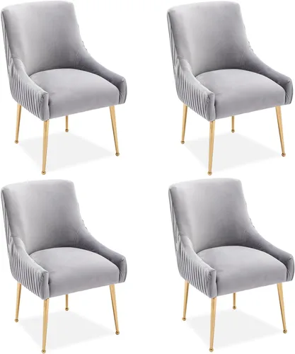 Miniatura 24 de Juego de 2 sillas de comedor, modernas sillas tapizadas para cocina, comedor con patas doradas, sillas de tela de terciopelo copetudo para sala