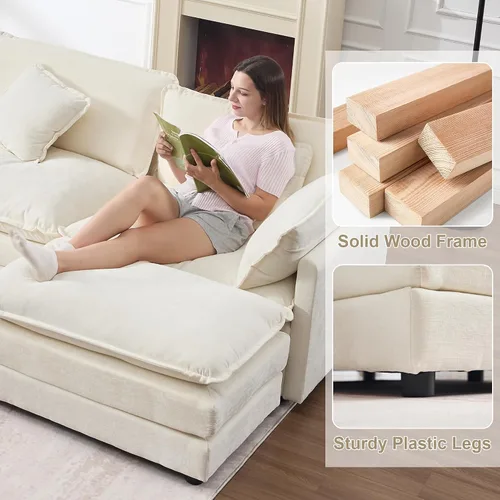 Miniatura 7 de KIVENJAJA - Sofá modular en forma de U extragrande tipo nube, chenilla moderna de 4 plazas con asiento profundo para sala de estar y oficina, con 2