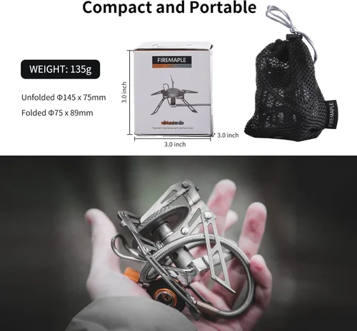 Miniatura 2 de Fire-Maple Blade 2 Estufa portátil de propano para acampar y mochilero ultraligera Estufas de senderismo de titanio con tubo de precalentamiento