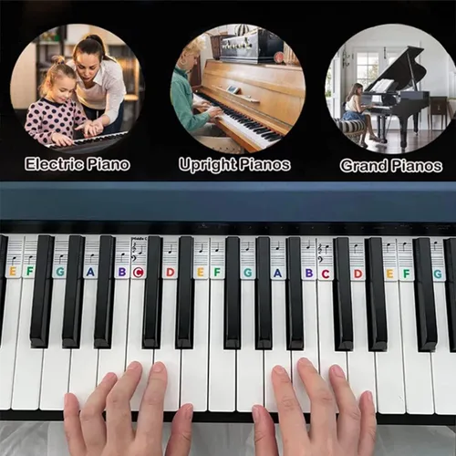 Miniatura 3 de Etiquetas de notas extraíbles para teclado de piano, 88 teclas para guías de notas para principiantes, hechas de silicona, viene con clip de libro