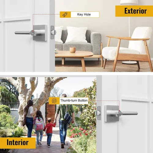 Miniatura 4 de Manija de puerta de entrada HOSOM con cerradura y llave, área comercial y residencial, palanca de puerta de entrada moderna para exterior, cerradura
