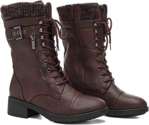 Miniatura 3 de DREAM PAIRS Botas militares de invierno con cordones a media pantorrilla para mujer