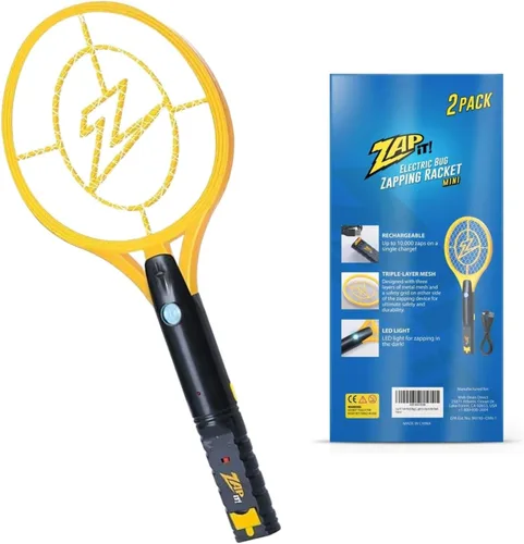 Miniatura 9 de Zap It Bug Zapper - Raqueta mata mosquitos recargable de 4000 voltios, cable de carga USB, Paquete de 2 Amarillo