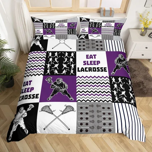 Miniatura 21 de Erosebridal Lacrosse - Funda de edredón para niños y niñas, juego de ropa de cama con temática de juegos deportivos, tamaño individual para adultos