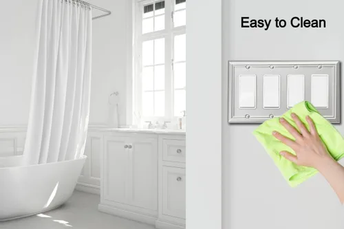 Miniatura 6 de OKAWYC Cubierta Cuádruple para Interruptor de Luz Decorativo Placa de Pared de Metal Adler, Paquete de 2 Níquel Cepillado 4 Gang Cuádruple Rocker