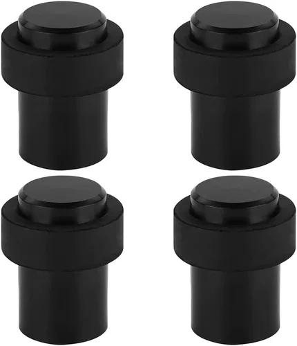 Tope cilíndrico para puerta de montaje en suelo o pared, 1.8 pulgadas de altura, tope de puerta de acero inoxidable, goma negra, paquete de 4 Negro