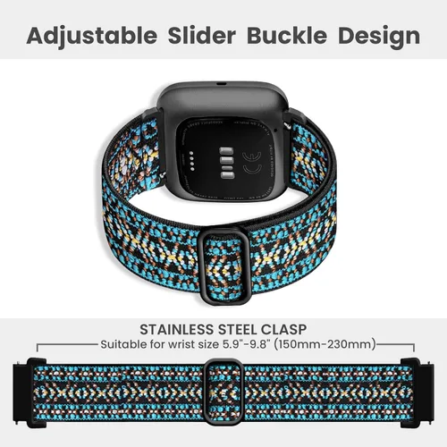 Miniatura 4 de Paquete de 8 bandas elásticas compatibles con Fitbit Versa 2/Versa para mujeres y hombres, correa trenzada de nailon ajustable Solo Loop