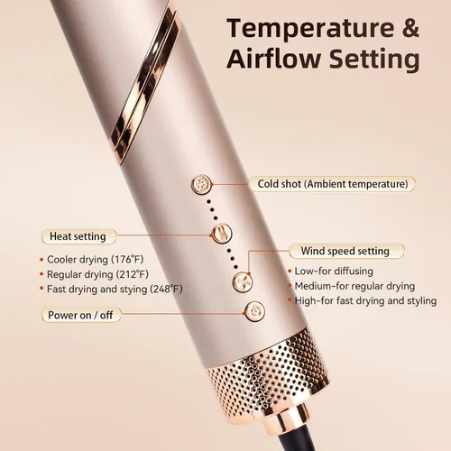 Miniatura 8 de 5 en 1 cepillo de aire caliente y secador de pelo, envoltura automática Airstyler con difusor, secador de pelo FlexStyle de alta velocidad de 110000