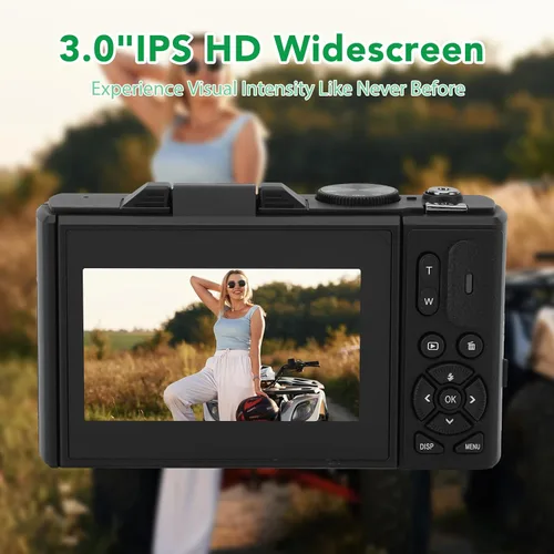 Miniatura 6 de Cámara digital 5K para fotografía con 3 pantallas abatibles de 180°, cámara de vlogging de 75MP para, cámara compacta HD, zoom digital 18X, cámaras