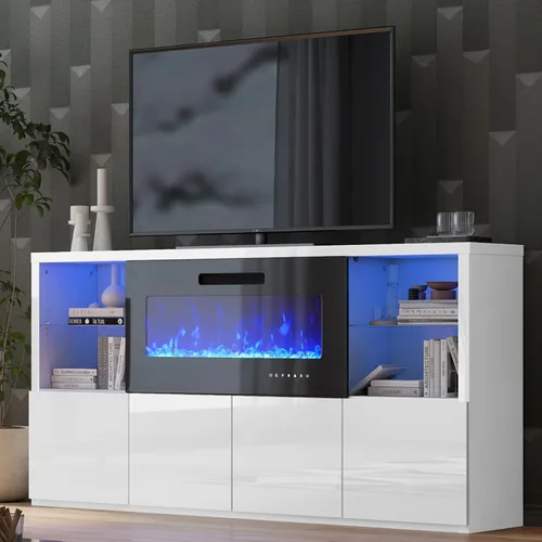 Miniatura 8 de AMERLIFE Soporte de TV con chimenea de 68 pulgadas con chimenea de 40 pulgadas, moderno centro de entretenimiento con chimenea de alto brillo