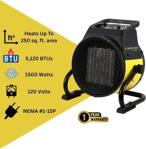 Miniatura 3 de Calentador de aire EUH1465, eléctrico, de Dura Heat, con base pivotante, 5,120 BTU, Amarillo