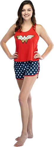 Miniatura 2 de INTIMO Wonder Woman - Conjunto de pijama de malla y pantalones cortos para mujer, Rojo