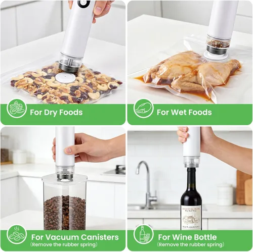 Miniatura 3 de Máquina compacta selladora al vacío con batería de 1500 mAh, sellador de alimentos de mano con 30 bolsas reutilizables, succión de 60 kPa y carga