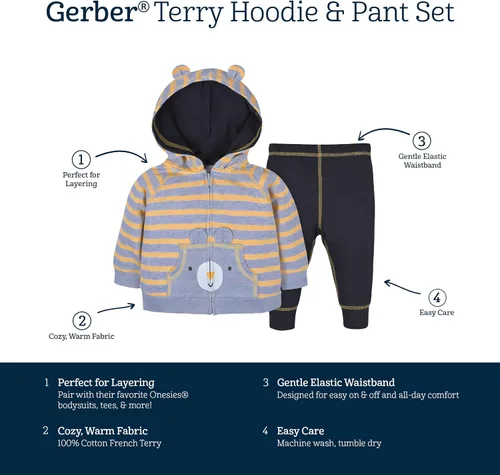 Miniatura 6 de Gerber Conjunto de ropa con capucha y joggers con cremallera para bebés niños pequeños