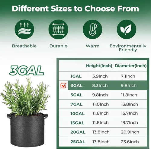 Miniatura 5 de T4U Bolsas de cultivo de 3 galones, bolsas de cultivo mejoradas con asas, macetas de tela no tejida gruesa de alta resistencia, macetas de 3 galones