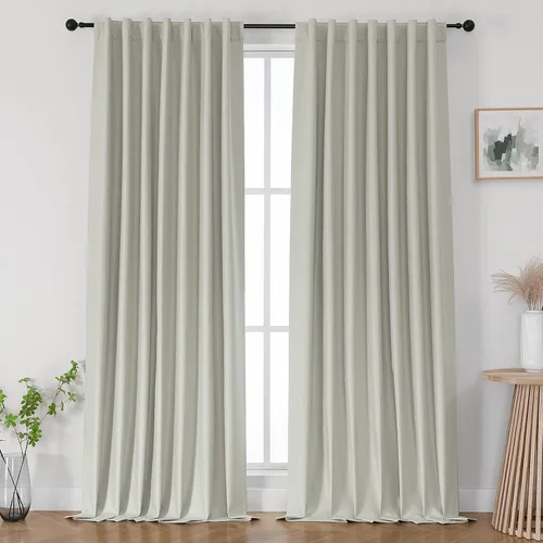 Miniatura 24 de Joydeco Cortinas opacas de lino para dormitorio, con ojales de 90 pulgadas de largo, cortinas resistentes para sala de estar, cortinas con Verde