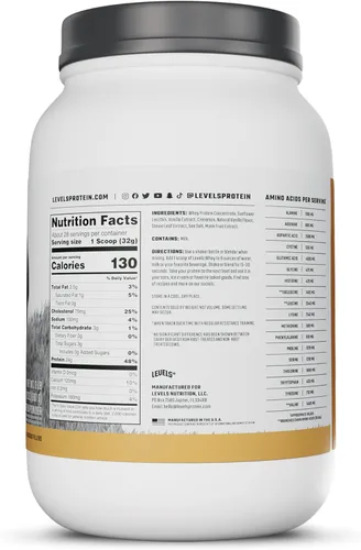 Miniatura 8 de Polvo de proteína de suero alimentado con pasto de Levels Nutrition, sin artificiales, 24G de proteína, vainilla y canela, 2LB