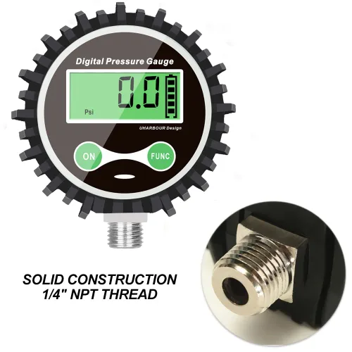 Miniatura 5 de Medidor de presión de aire digital con conector inferior NPT de 1/4 pulgadas y protector de goma, medidor de presión de neumáticos de 5-200 psi